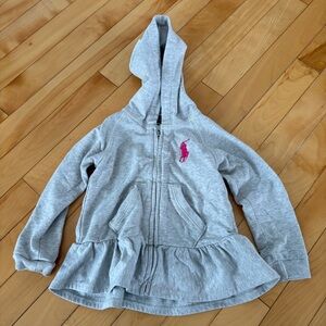 Ralph Lauren baby girl zip up hoodie grey & pink large pony size 24 months